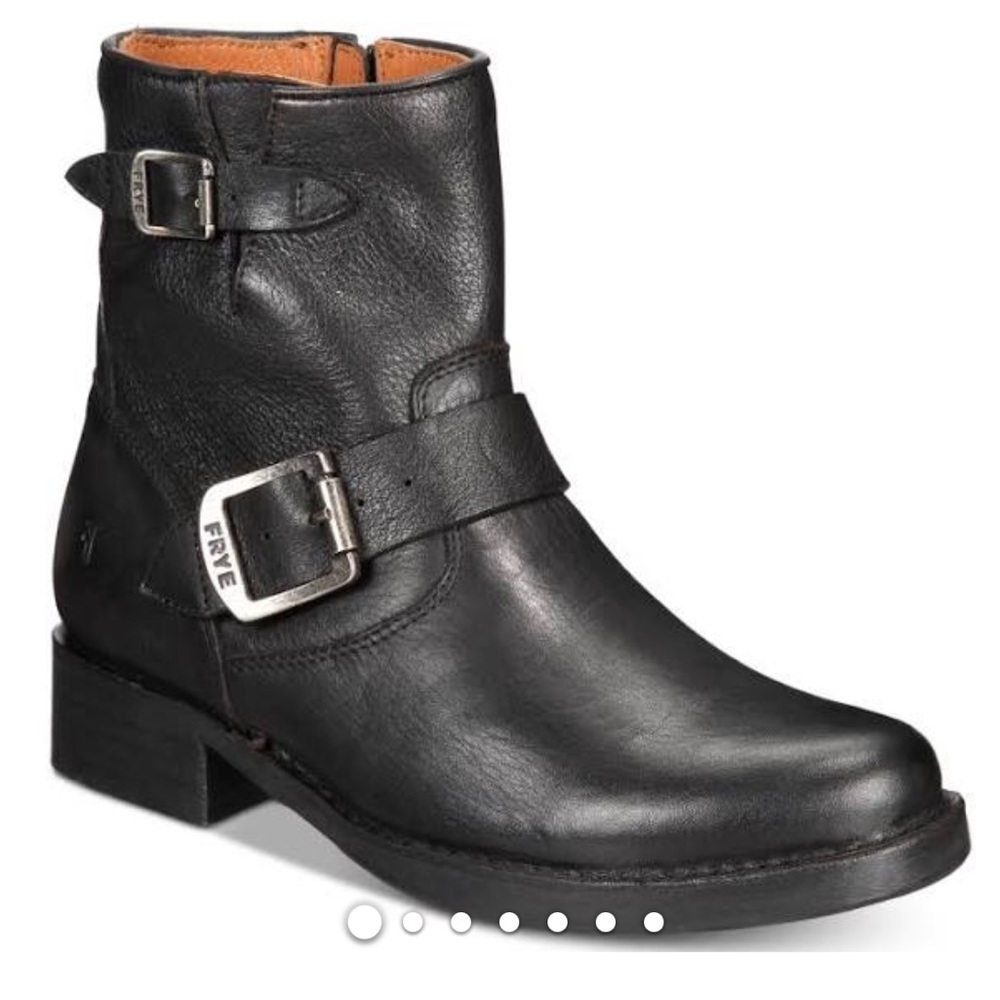 Frye “Vicky” black short moto boots, women’s 9.5